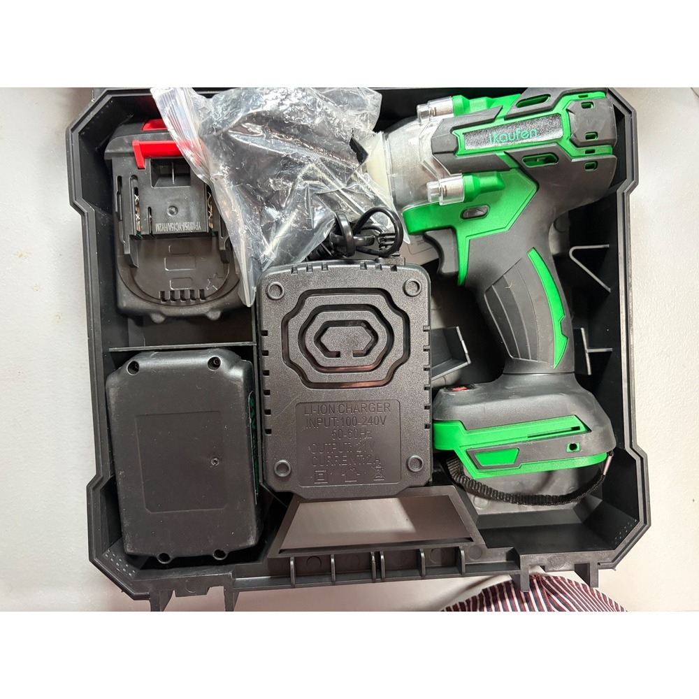 Ikaufen Cordless Impact Wrench Kit Unisex OS Green 21V Brushless 1/2 In Drive